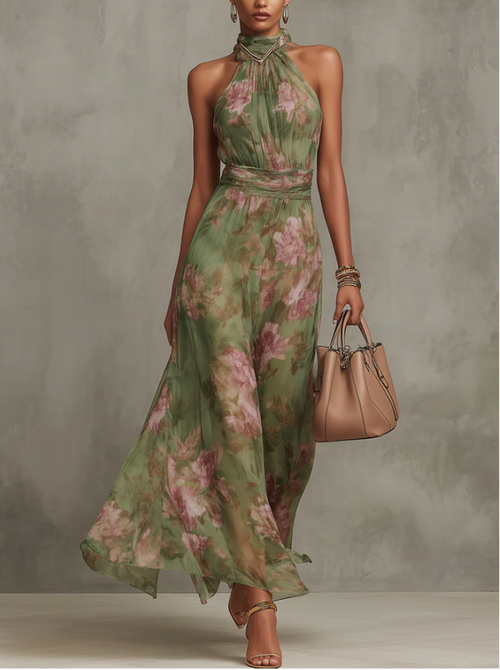 Serena · Vestido Largo Floral en Chiffon con Escote Halter