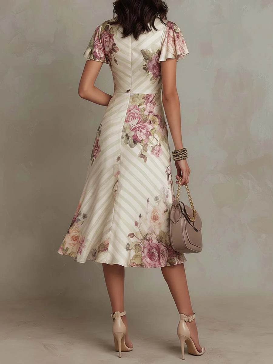Vestido Midi Floral Vintage en Chiffon Marfil