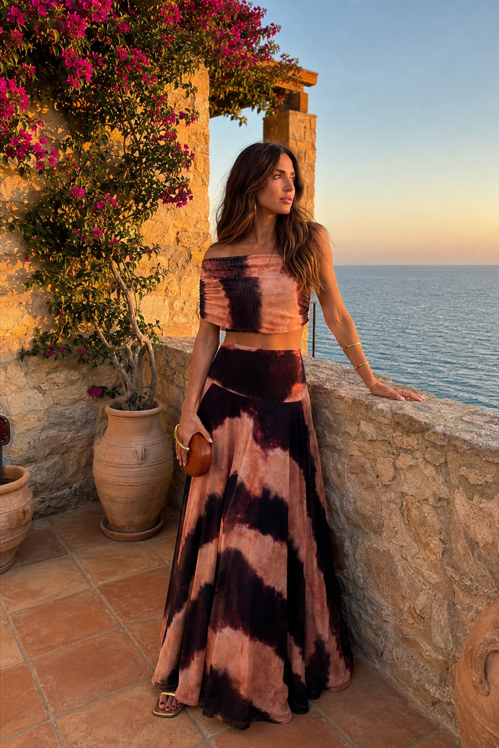 Vestido Toledo Estampado Naranja y Marrón