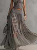 Alba™ | Conjunto gris con top de encaje y falda larga plisada