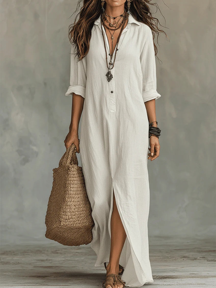 Soline™ | Vestido Maxi Holgado con Botones – Elegancia Sin Esfuerzo