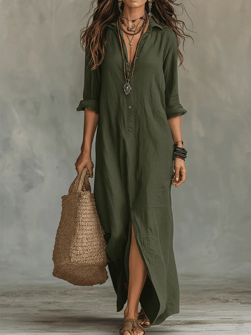 Soline™ | Vestido Maxi Holgado con Botones – Elegancia Sin Esfuerzo