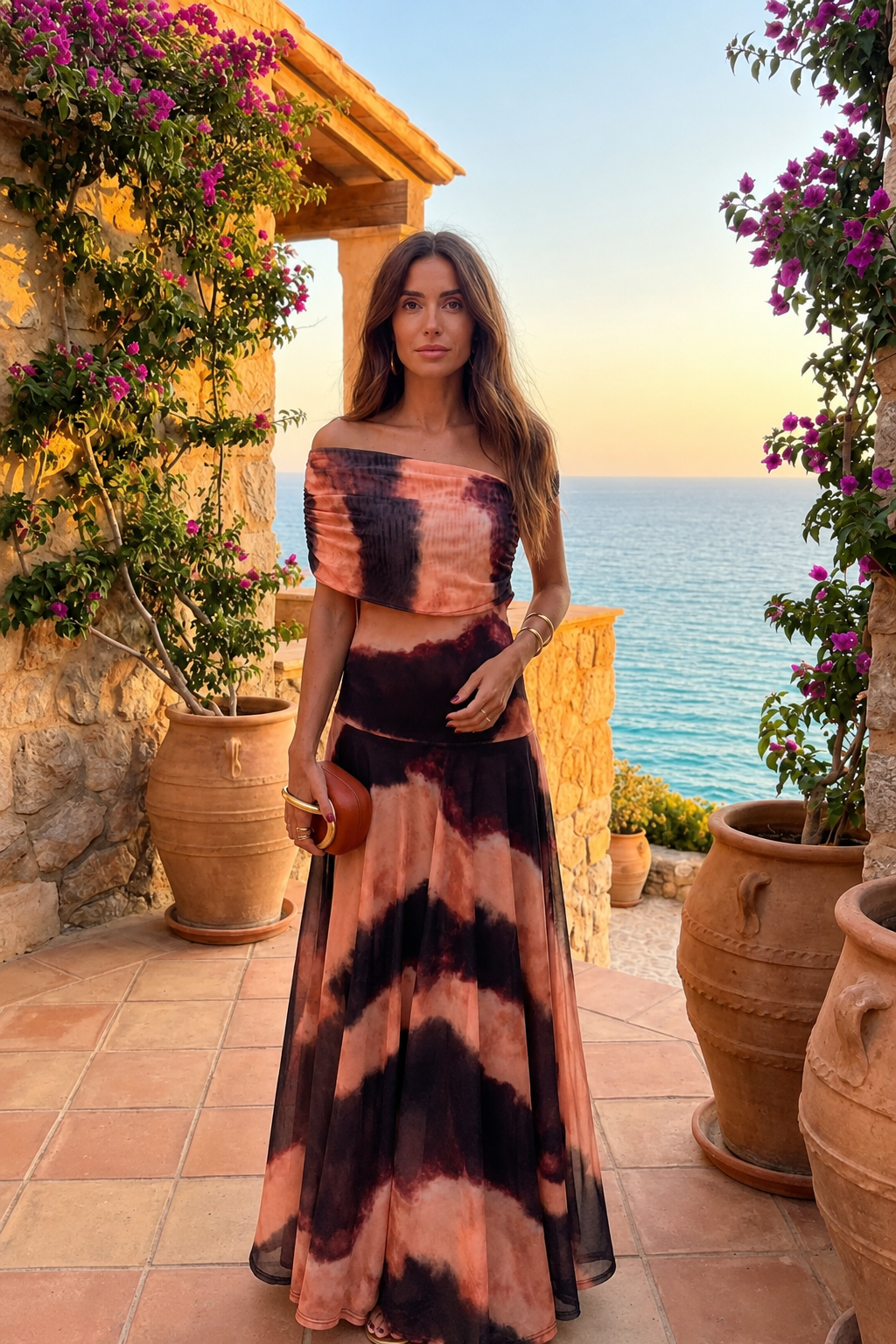 Vestido Toledo Estampado Naranja y Marrón
