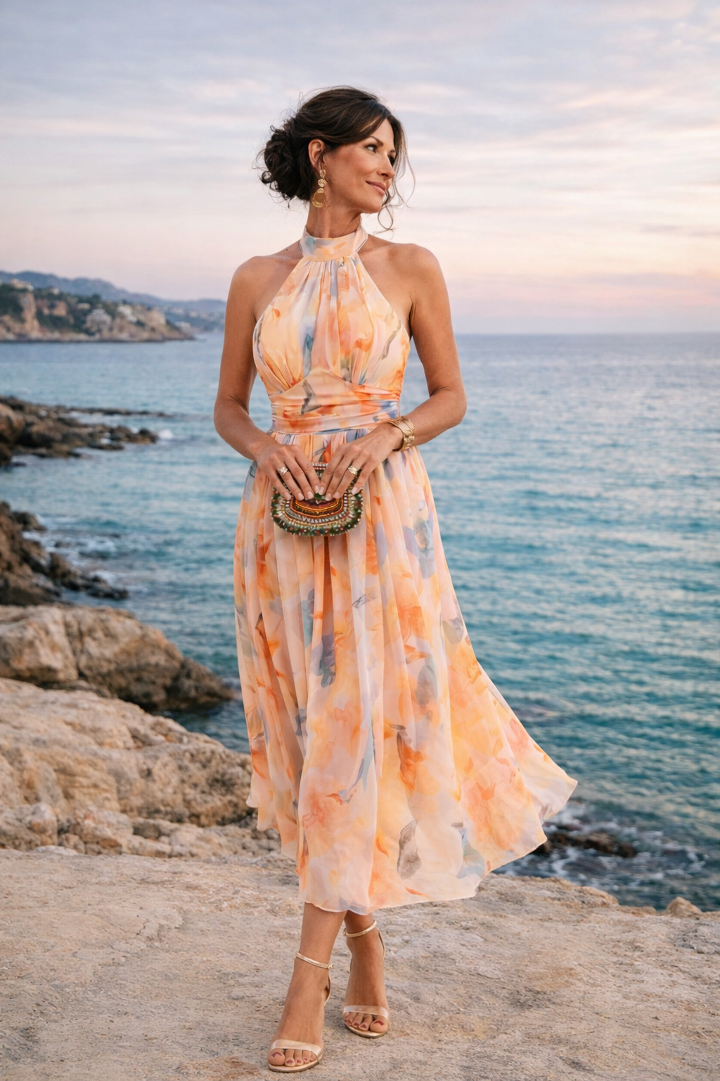 Aurora | Vestido Halter con Estampado Acuarela