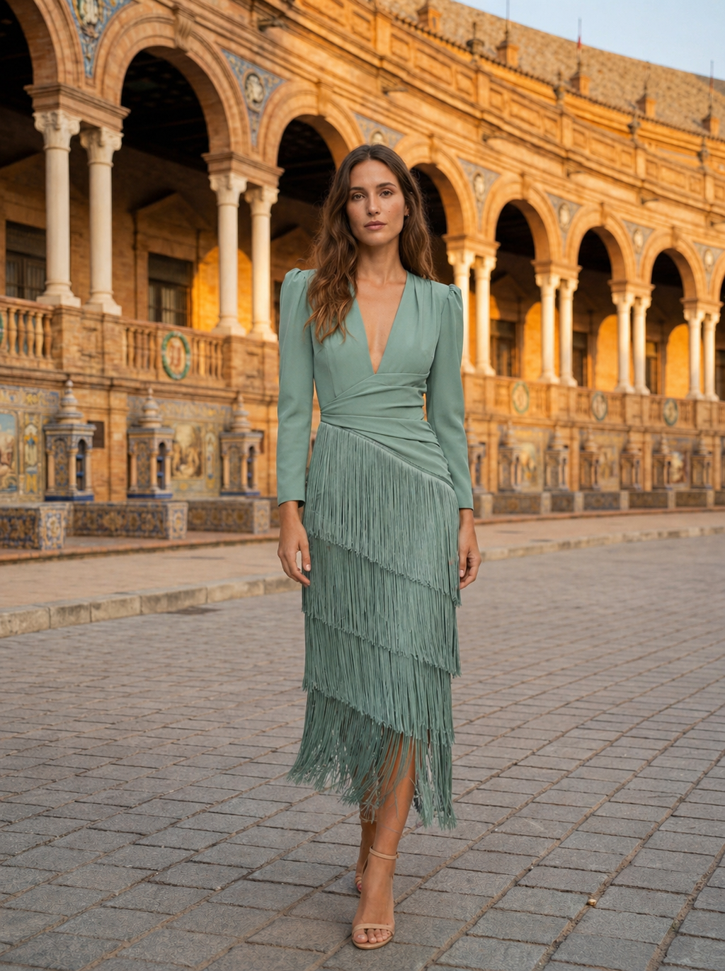 Clara | Vestido elegante de flecos con mangas