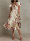 Vestido Midi Floral Vintage en Chiffon Marfil