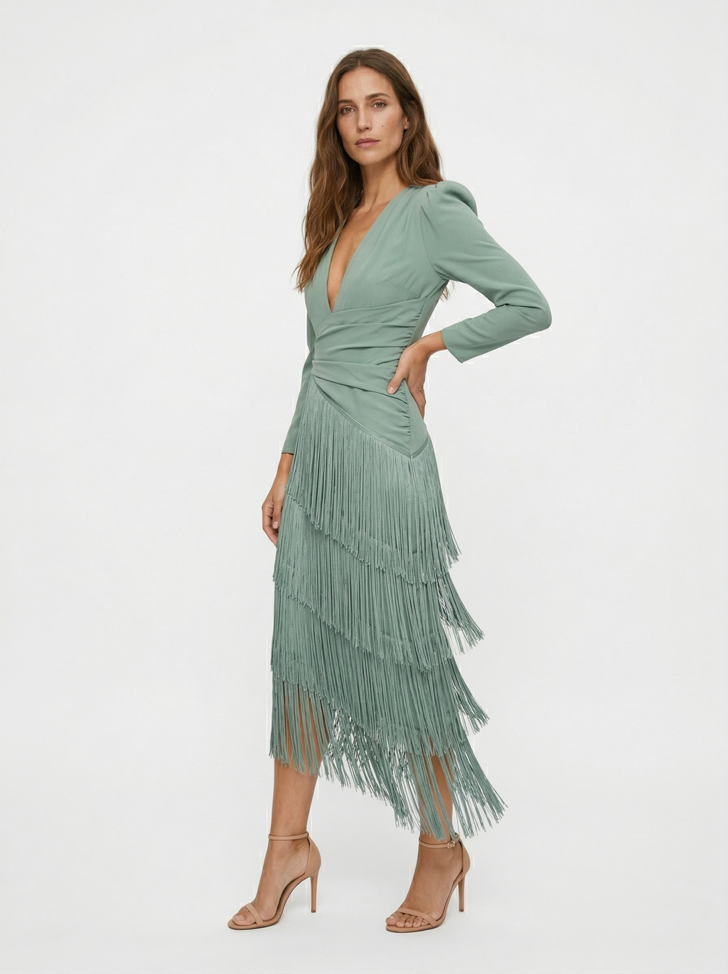 Clara | Vestido elegante de flecos con mangas