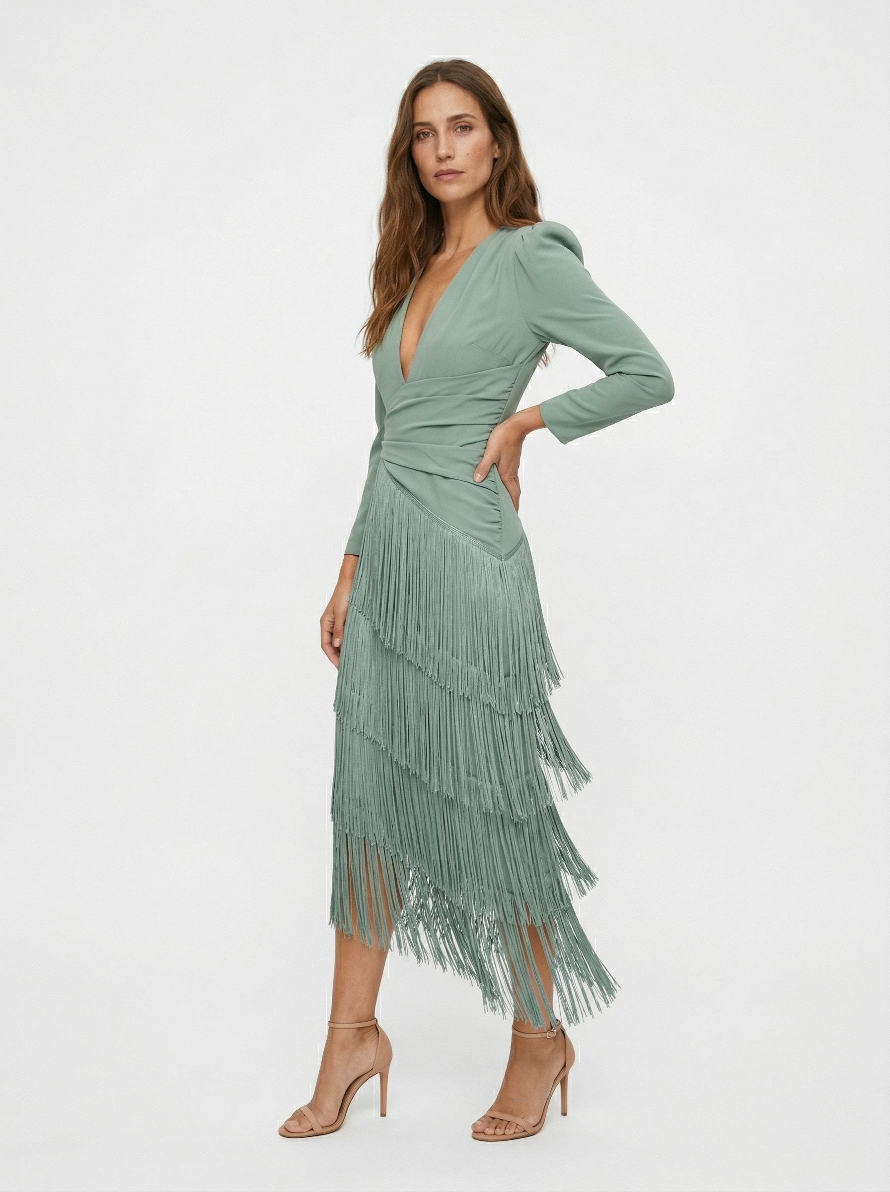 Clara | Vestido elegante de flecos con mangas