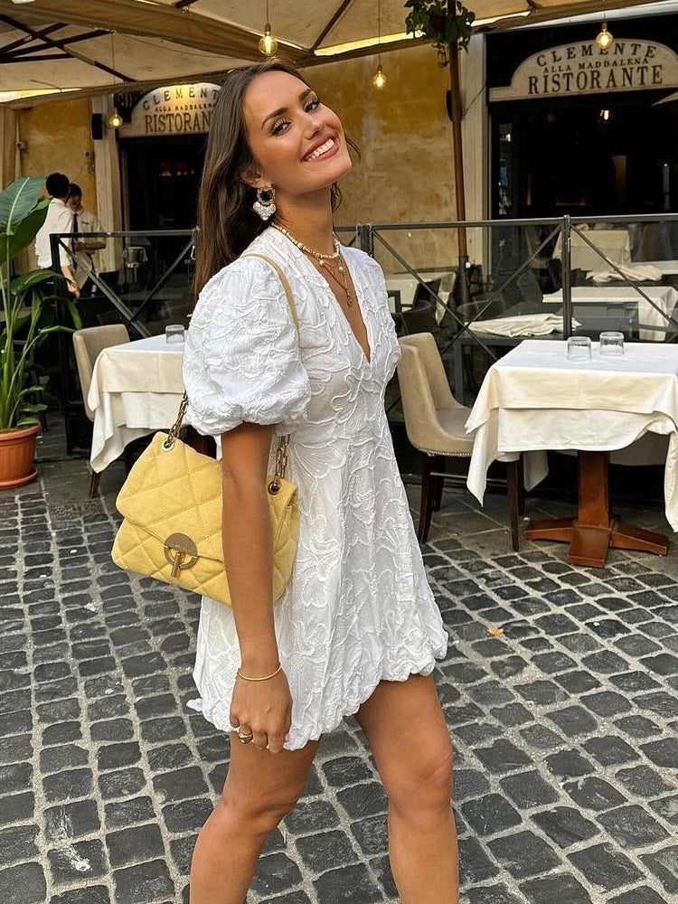 AMARA | Vestido Mini con Mangas Abullonadas