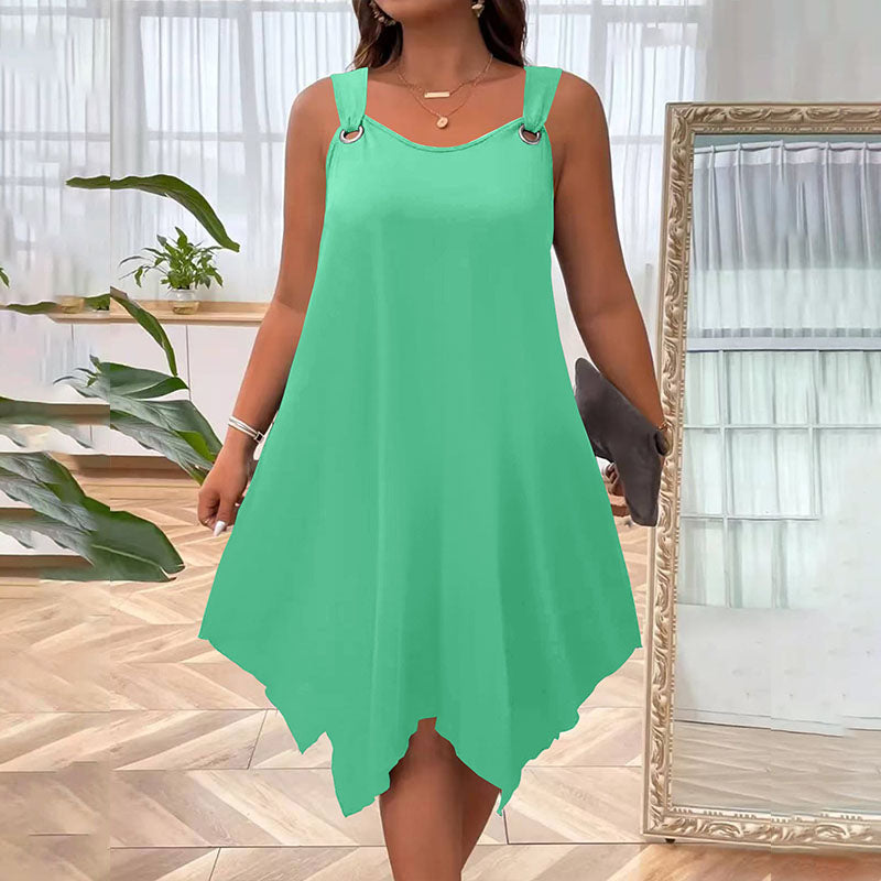 Vestido talla grande sin mangas, corte holgado y bajo asimétrico