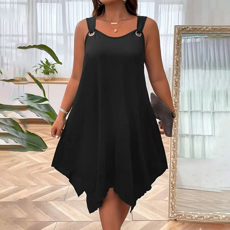 Vestido talla grande sin mangas, corte holgado y bajo asimétrico