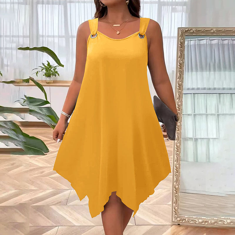 Vestido talla grande sin mangas, corte holgado y bajo asimétrico
