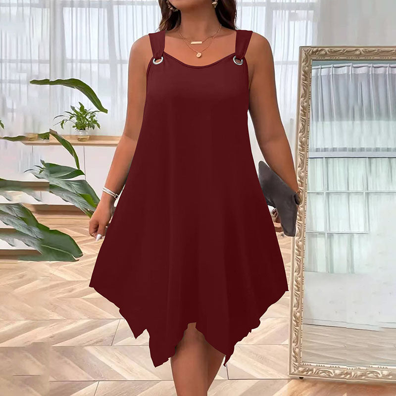 Vestido talla grande sin mangas, corte holgado y bajo asimétrico
