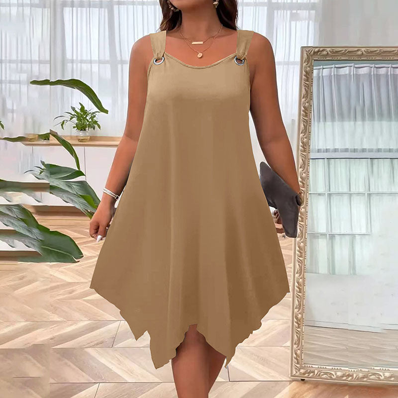 Vestido talla grande sin mangas, corte holgado y bajo asimétrico