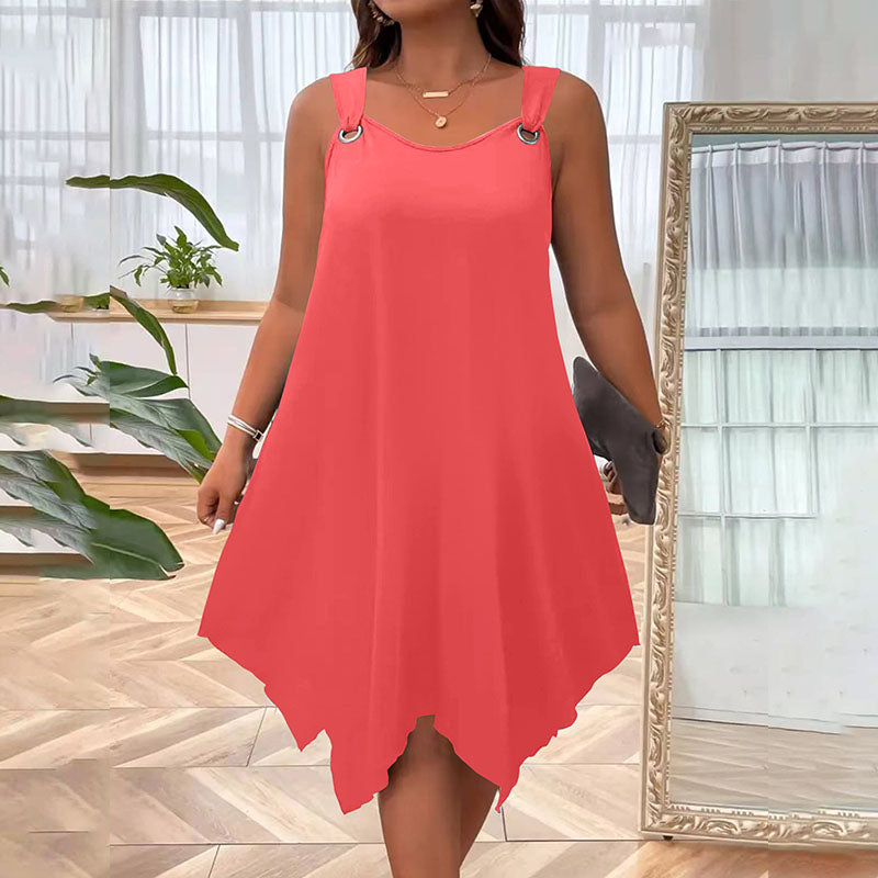 Vestido talla grande sin mangas, corte holgado y bajo asimétrico