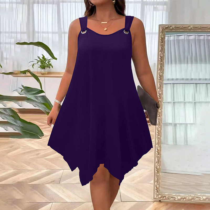 Vestido talla grande sin mangas, corte holgado y bajo asimétrico