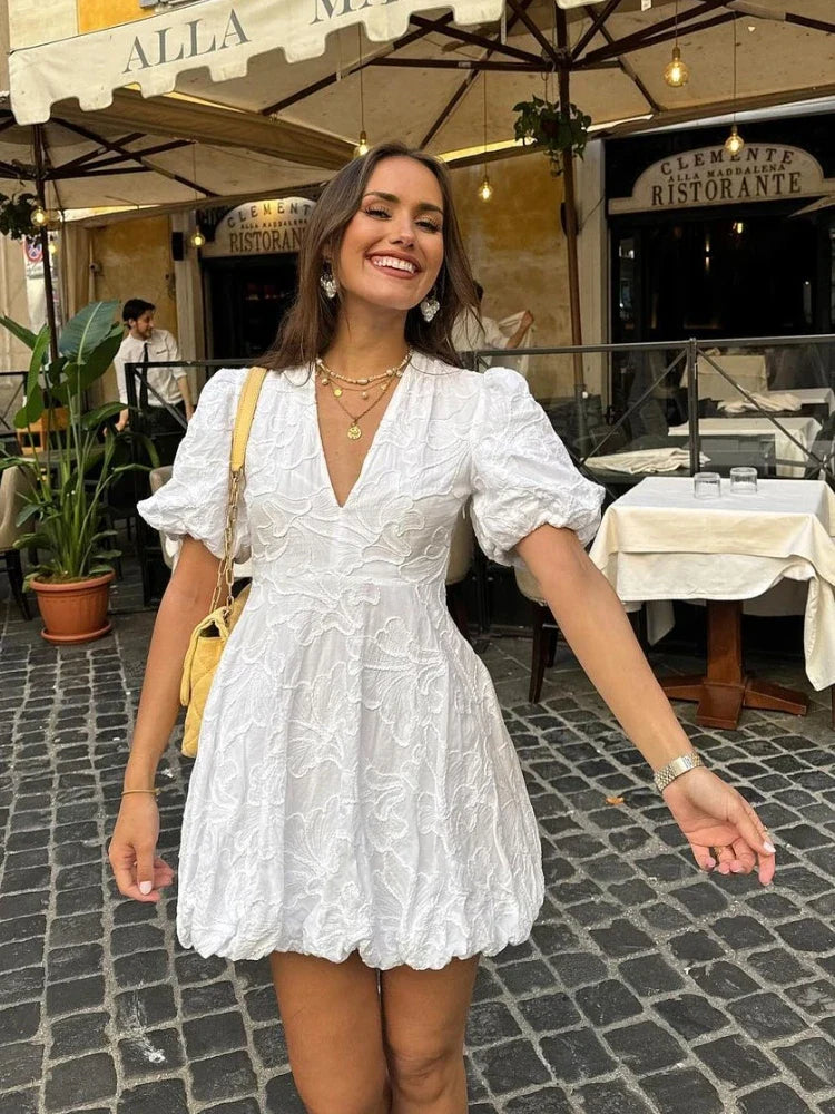 AMARA | Vestido Mini con Mangas Abullonadas