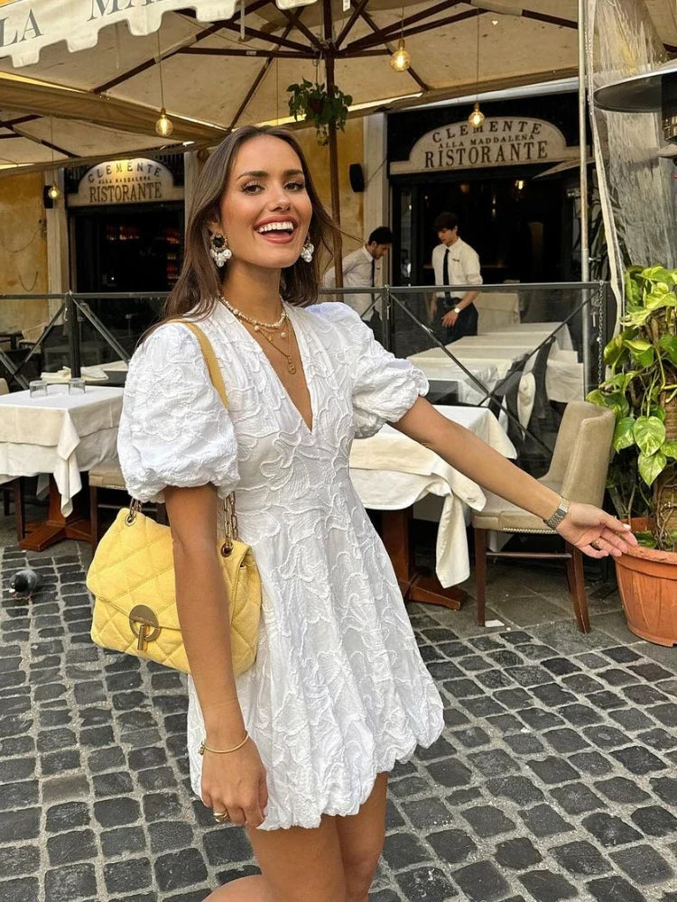 AMARA | Vestido Mini con Mangas Abullonadas