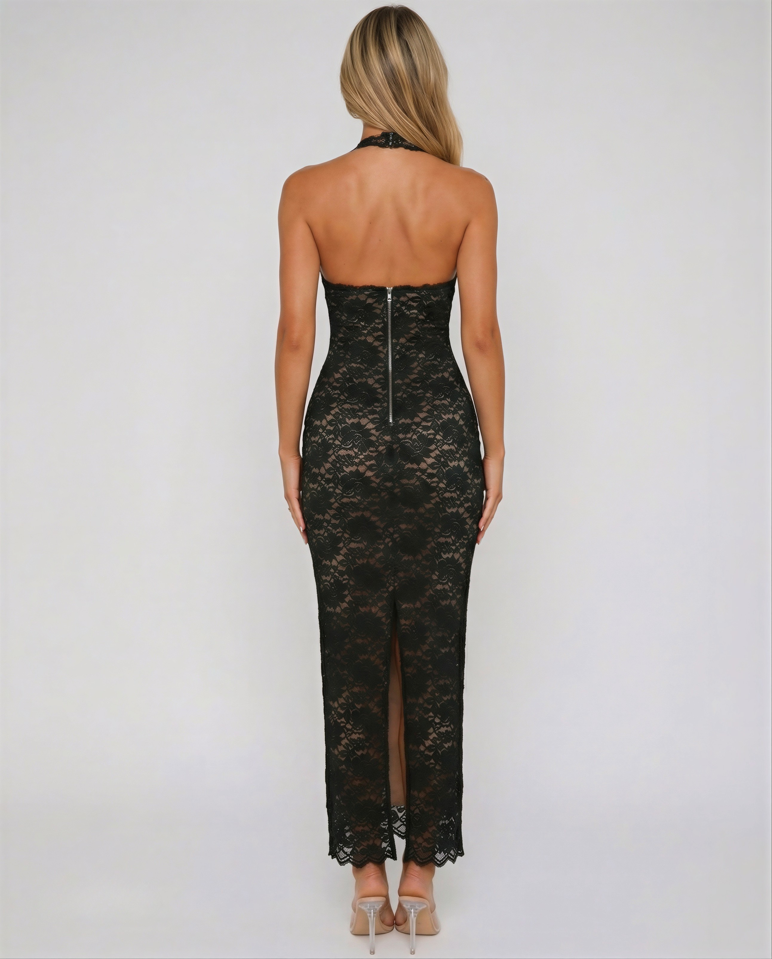 Vestido Maxi de Encaje con Espalda Abierta