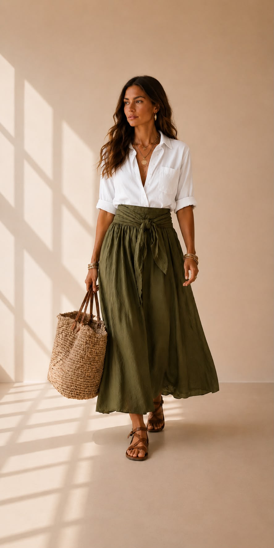 Vera™ | Conjunto de Dos Piezas: Top Negro y Falda Midi Verde Oliva