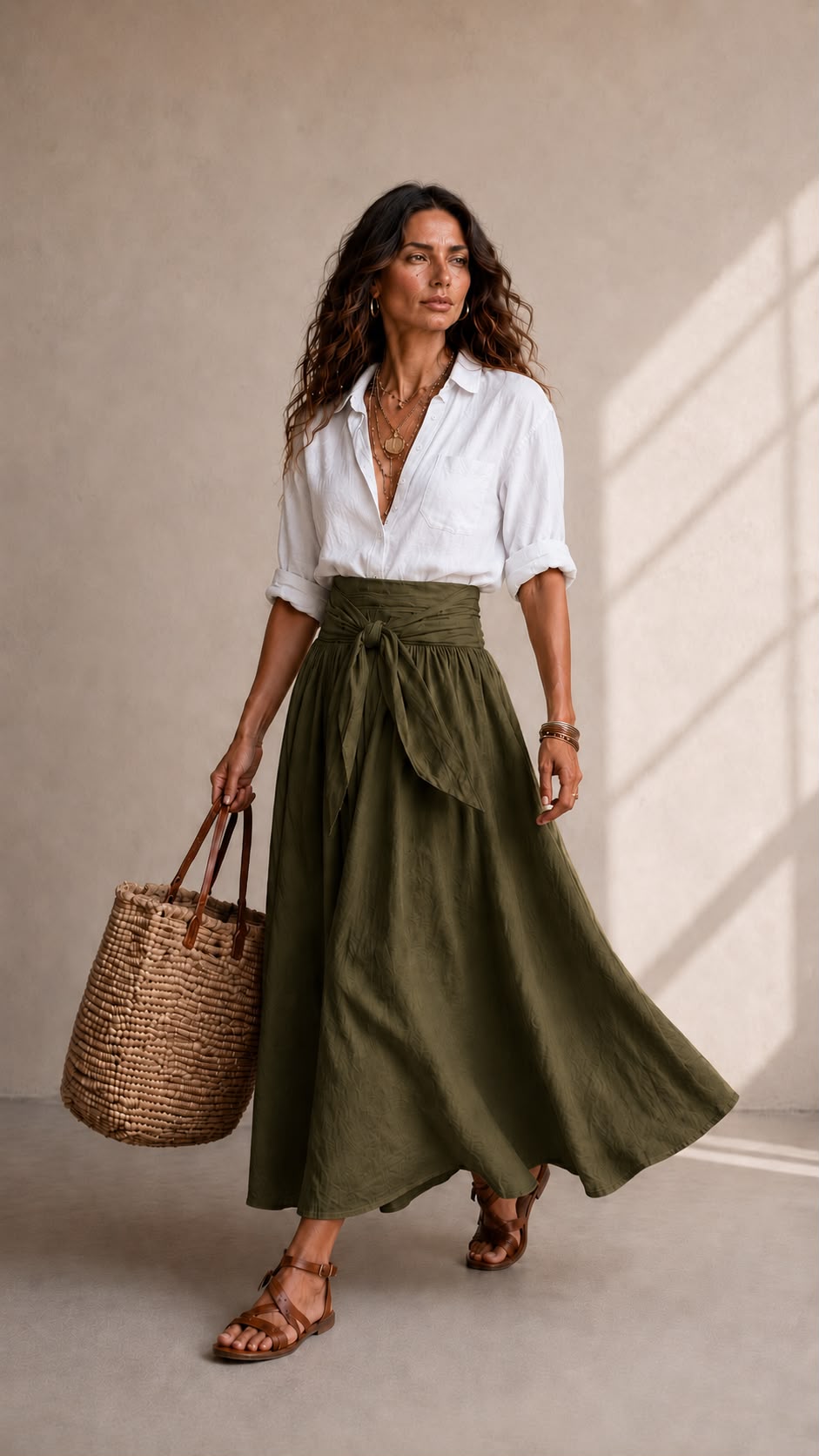 Vera™ | Conjunto de Dos Piezas: Top Negro y Falda Midi Verde Oliva