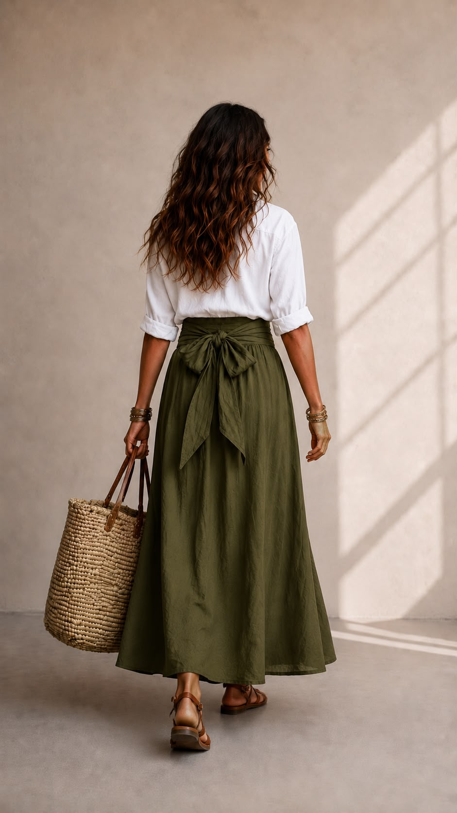 Vera™ | Conjunto de Dos Piezas: Top Negro y Falda Midi Verde Oliva