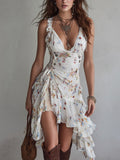 Claire | Vestido mini retro floral, escote en V y tirantes finos
