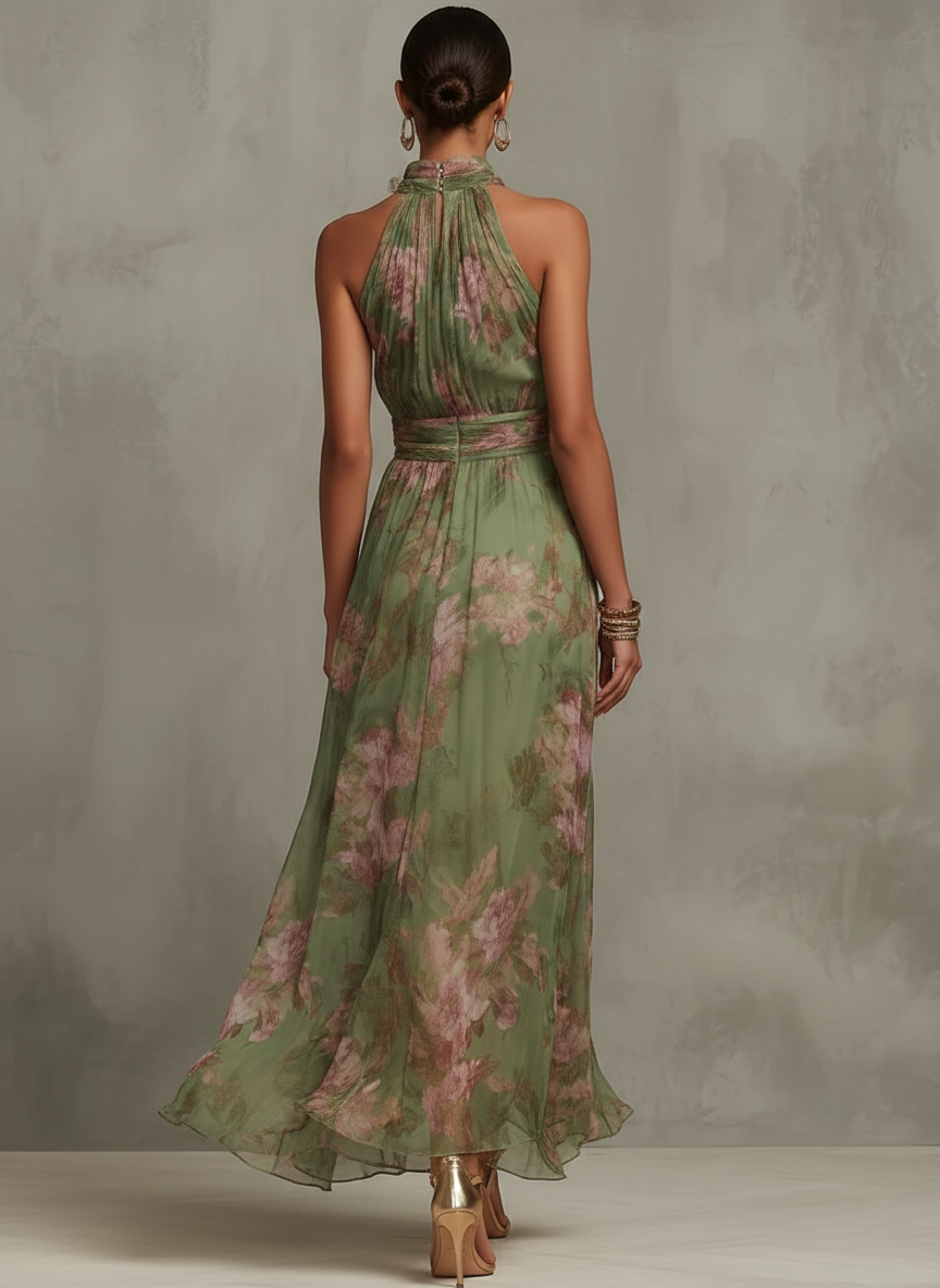 Serena · Vestido Largo Floral en Chiffon con Escote Halter