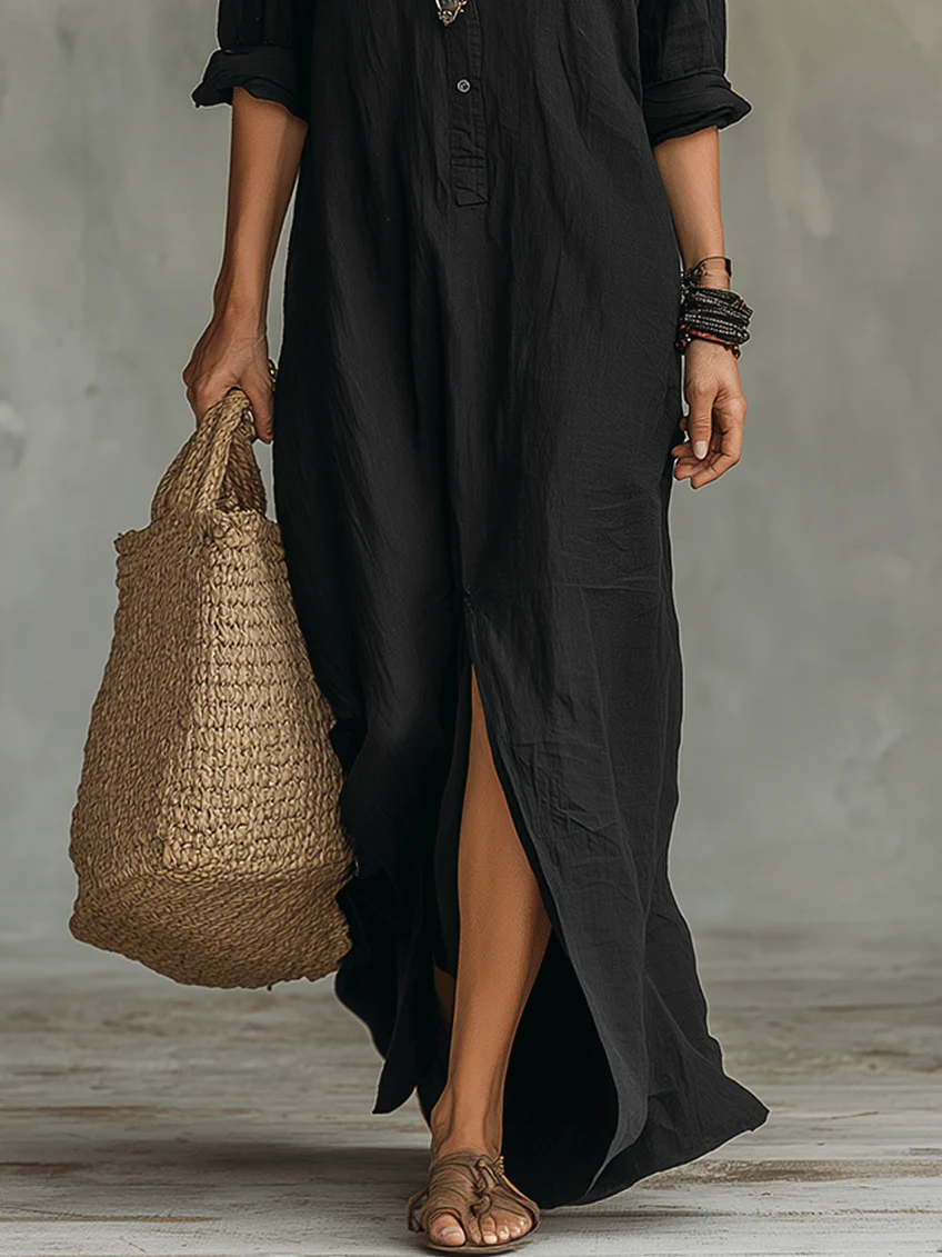 Soline™ | Vestido Maxi Holgado con Botones – Elegancia Sin Esfuerzo