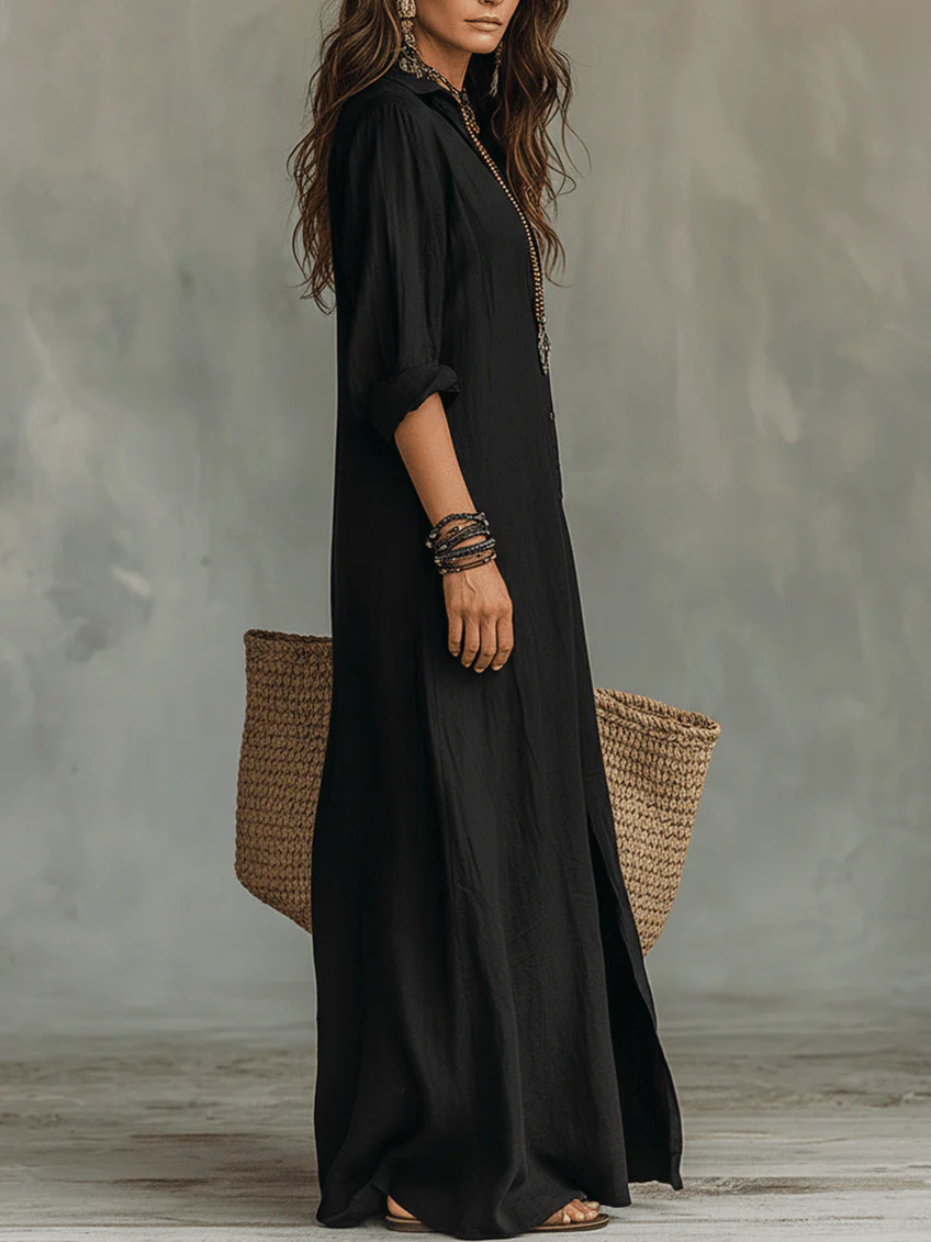 Soline™ | Vestido Maxi Holgado con Botones – Elegancia Sin Esfuerzo