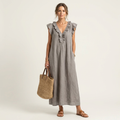 Josette | Vestido Maxi de Lino con Escote en V y Volantes