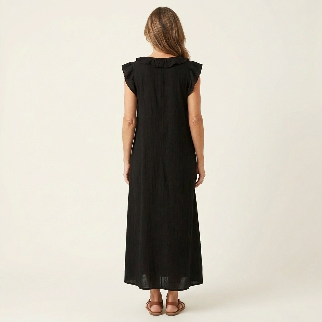 Josette | Vestido Maxi de Lino con Escote en V y Volantes