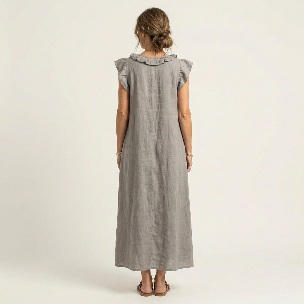 Josette | Vestido Maxi de Lino con Escote en V y Volantes