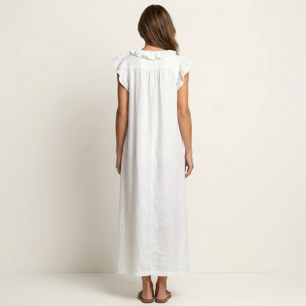 Josette | Vestido Maxi de Lino con Escote en V y Volantes