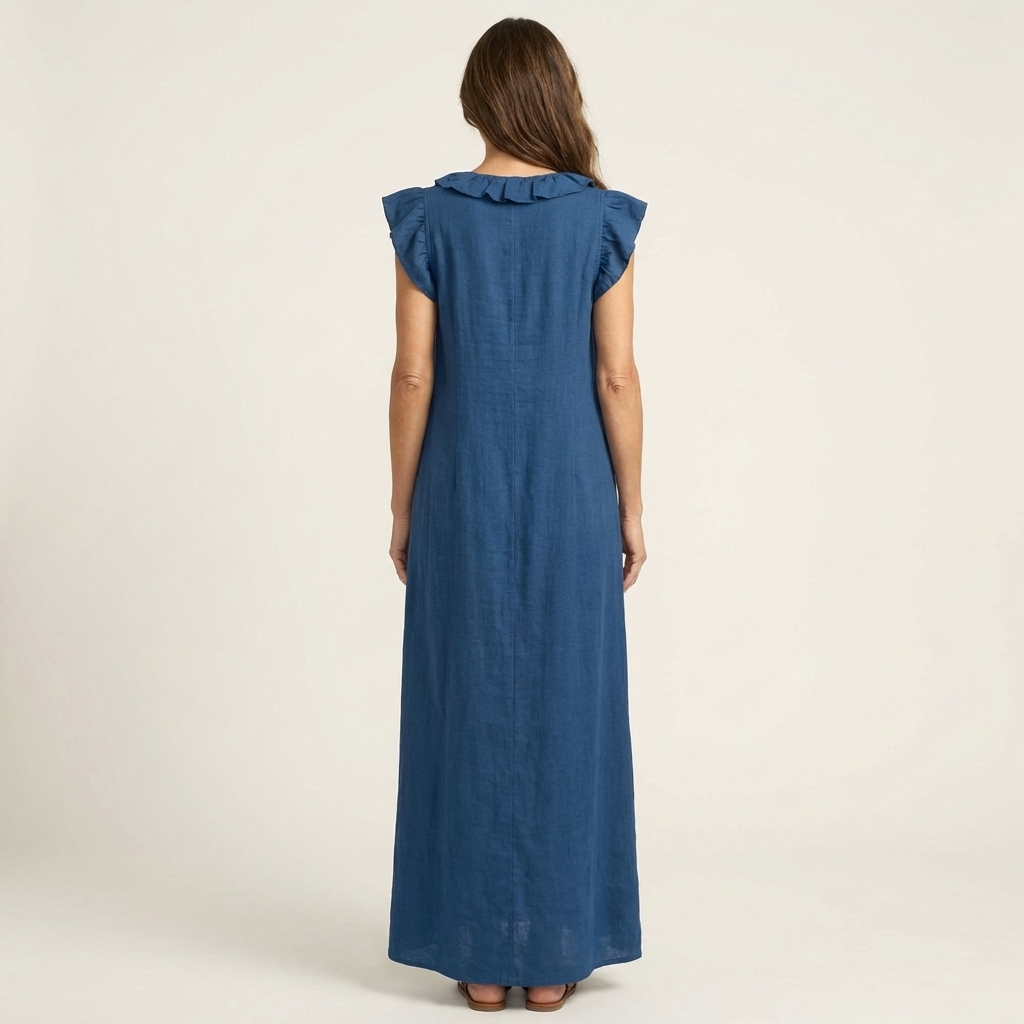 Josette | Vestido Maxi de Lino con Escote en V y Volantes